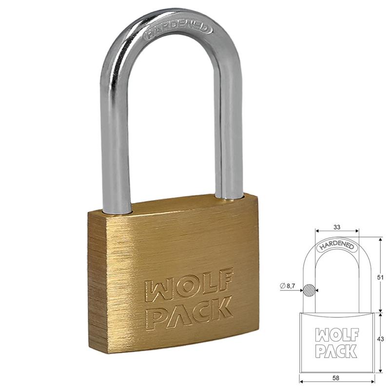 Candado wolfpack laton arco largo 60 mm. Candado wolfpack laton arco largo 60 mm.