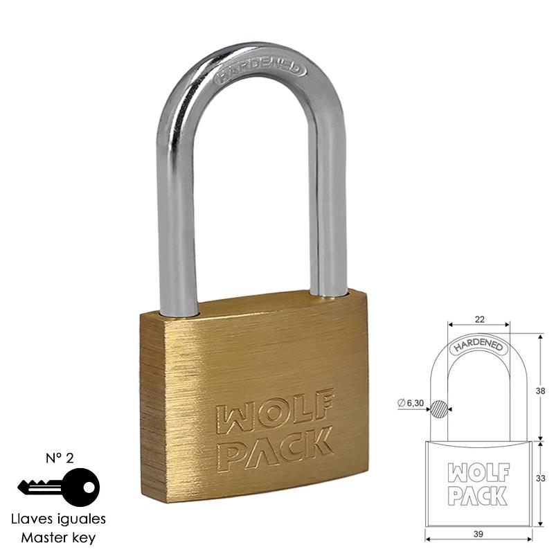 Candado wolfpack laton arco largo llaves iguales 40 mm. nº2 Candado wolfpack laton arco largo llaves iguales 40 mm. nº2