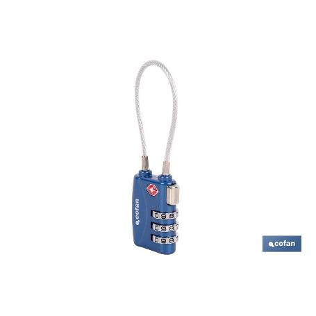 CANDADO COMBINACIÓN EQUIPAJE TSA CABLE 3 DÍGITOS 30 MM