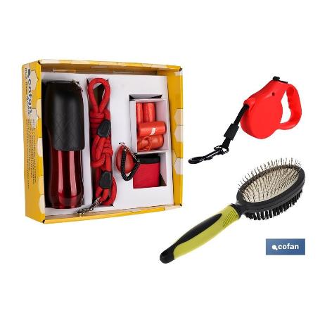PACK DE ACCESORIOS DE PERROS, CORREA EXTENSIBLE PERROS Y PEINE DOBLE CARA MASCOTAS