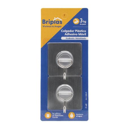 COLGADOR PLASTICO ADH. MOVIL. 2 UD METALIZADO