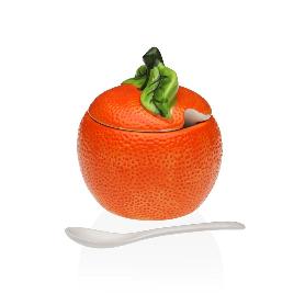 AZUCARERO CERAMICA + CUCHARA NARANJA