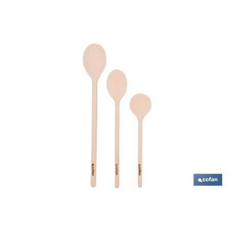 SET DE 3 CUCHARAS REDONDAS DE MADERA 20 CM, 25 CM, 30 CM