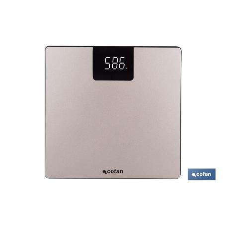 BÁSCULA DE BAÑO DIGITAL DE COLOR PIEDRA CON PANTALLA LED 30 X 30 X 2,2 CM