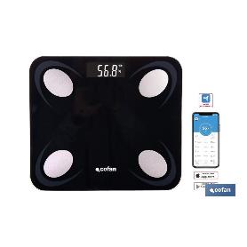 BÁSCULA DE BAÑO DIGITAL NEGRA CON PANTALLA LCD, USB Y MEDICIÓN IMC DE GRASA VISCERAL 30 X 26,5 X 2,2 CM