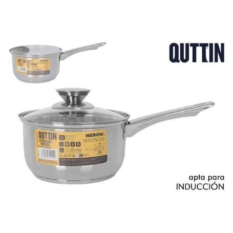 16 CMS CAZO  ACERO INOXIDABLE CON TAPA CRISTAL APTO PARA INDUCCION 2 LITROS NEW NERON QUTTIN