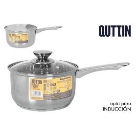 18 CMS CAZO  ACERO INOXIDABLE CON TAPA CRISTAL APTO PARA INDUCCION 3 LITROS NEW NERON QUTTIN