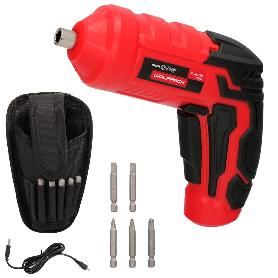 ATORNILLADOR 4 V. CON LED, FUNDA Y 5 DESTORPUNTAS, BATERIA RECARGABLE USB