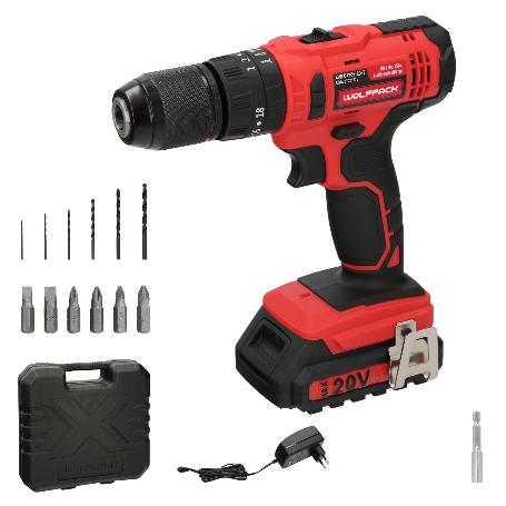 TALADRO ATORNILLADOR 20 V. CON 2 VELOCIDADES Y PERCUTOR. BATERIA 2 AH. PAR APRIETE 35 NM.