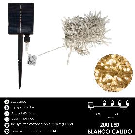 LUCES NAVIDAD SOLAR 200 LEDS LUZ CALIDA. BATERIA RECARGABLE USO EN EXTERIORES / INTERIORES IP44