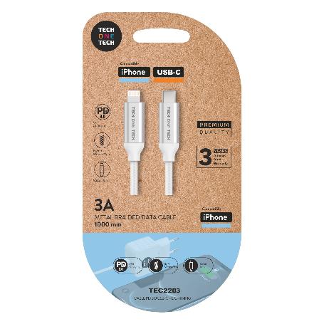 TECH CABLE PD IPHONE ULTRAPIDA NYLON 1M BLANC USBC APPLE TEC2203