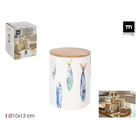 BOTE TARRO COCINA DIAMETRO 10 CMS X 13 CMS CON TAPA BAMBU PEIXE LAMEDITERRANEA