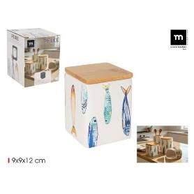 TARRO COCINA CUADRADO 9X9X12 CMS. CON TAPA BAMBU PEIXE LAMEDITERRANEA