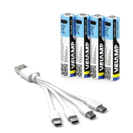 VELAMP-LR6-4USB-PACK DE 4 PILAS AA LITIO RECARGABLES USB-C 1400 MAH