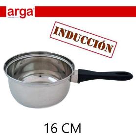 16 CMS CAZO CACILLO ECONOMICO  INOXIDABLE  PARA INDUCCION CON MANGO NEGRO ARGA