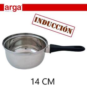 14 CMS CAZO CACILLO ECONOMICO  INOXIDABLE  PARA INDUCCION CON MANGO NEGRO ARGA