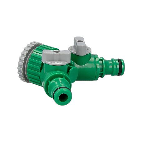 ADAPTADOR MANGUERA PLASTICO 3/4 - 1 HEMBRA  CON 2 TOMAS BLISTER