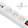 BASE MULTIPLE 3 TOMAS SCHUCKO Y 2 TOMAS USB (A / C) CON INTERRUPTOR Y TOMA DE TIERRA