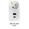 BASE MULTIPLE 3 TOMAS SCHUCKO Y 2 TOMAS USB (A / C) CON INTERRUPTOR Y TOMA DE TIERRA