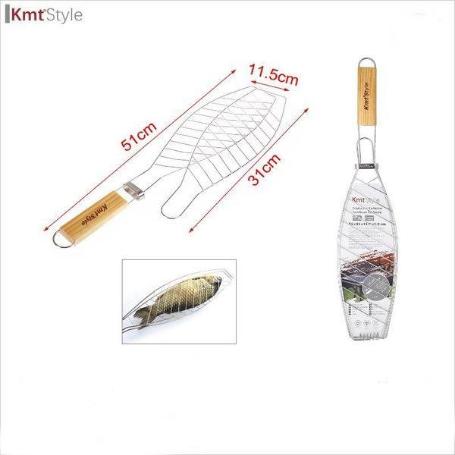 PARRILA REJILLA BARBACOA PARA PESCADO 51 CMS X 31 CMS X 11,5 CMS CON MANGO KMTSTYLE