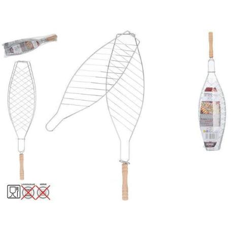 PARRILLA PESCADO RON 66X14,5 CMS CON MANGO MADERA PARA BBQ