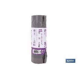 BOLSAS DE BASURA PERFUMADAS A LAVANDA CON AUTOCIERRE 55 X 86 CM G. 75 COLOR GRIS 15 UDS. 50 L