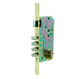 CERRADURA SEGURIDAD 4220 60 MM LATONADO 4 BULONES DESLIZANTES PICAPORTE REVERSIBLE