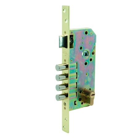 CERRADURA SEGURIDAD 4220 60 MM LATONADO 4 BULONES DESLIZANTES PICAPORTE REVERSIBLE