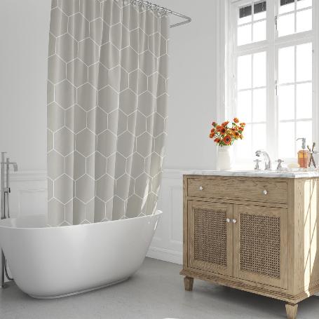 CORTINA DUCHA FORMAS GEOMETRICAS BEIGE 180X200 CM. IMPERMEABLE