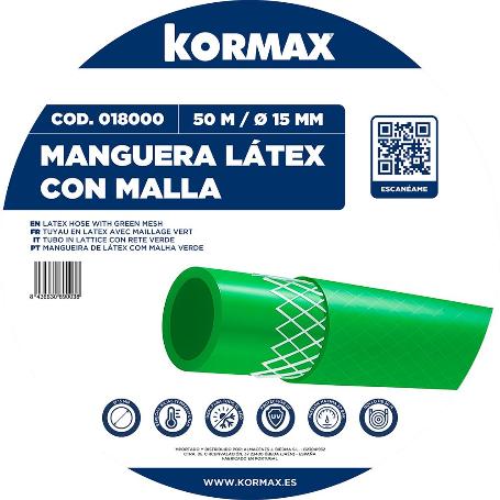 MANGUERA LATEX C/MALLA 15 MM VERDE 20 BAR