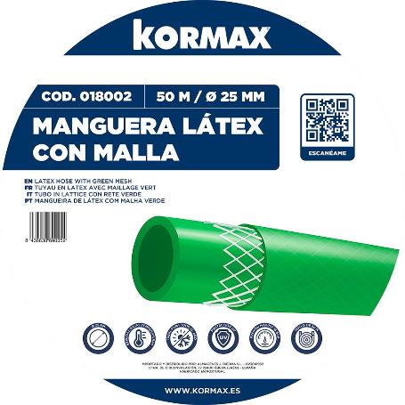 MANGUERA LATEX C/MALLA 25 MM VERDE 16 BAR