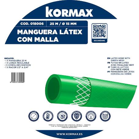 MANGUERA LATEX MALLA 15 MM + ACCESORIOS