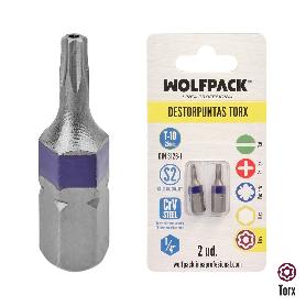 PUNTAS DESTORNILLADOR TORX 10 INVIOLABLE (2 PIEZAS). ACERO S2 AL CROMO VANADIO. PUNTAS HEXAGONALES, DESTORPUNTAS,