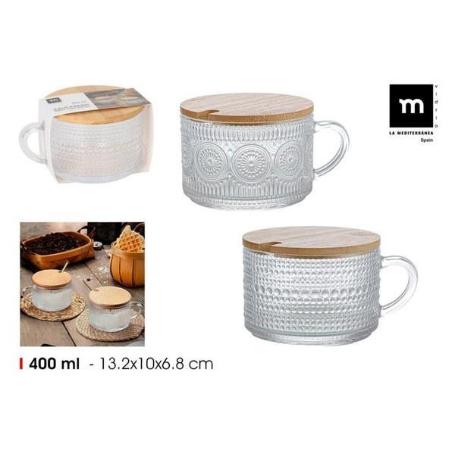 AZUCARERO VIDRIO RETRO CON TAPA DE MADERA Y ASA DE CRISTAL 400 ML LA MEDITERRANEA