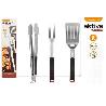 JUEGO 3 UTENSILIOS PARA BARBACOA, ACERO INOXIDABLE CON MANGO NEGRO ANTIDESLIZANTE AKTIVE