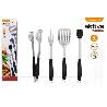 JUEGO 4 UTENSILIOS PARA BARBACOA, ACERO INOXIDABLE CON MANGO NEGRO ANTIDESLIZANTE AKTIVE