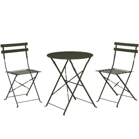 MESA 60 CM + 2 SILLAS PLEGABLES METAL VERDE