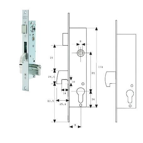 CERRADURA MONOPUNTO DE PALANCA BASCULANTE SIN PICAPORTE 2241 CON GANCHO REFORZADO, CILINDRO TE5, ENTRADA DE 20MM, A