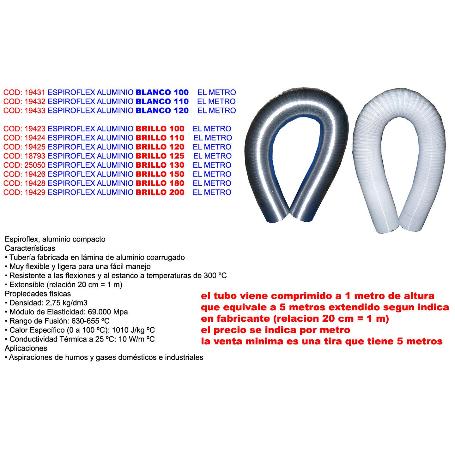 ESPIROFLEX TUBO FLEXIBLE ALU EXTRACCION HUMO BRILLO 150 Ø -METRO (CAJA 5 UNIDADES)