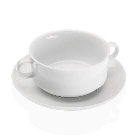 TAZA CONSOME + PLATO PORCELANA