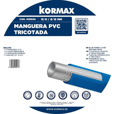 MANGUERA AZUL TRICOTADA 15MM + ACCESORIOS
