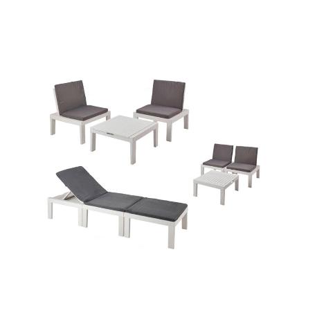 MESA BAJA + 2 SILLONES/TUMBONA DUETTO BLANCA