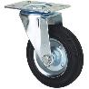 RUEDA GIRATORA PLACA 10ZV125-BSR METALICO-GOMA NEGRA EJE RODILLOS