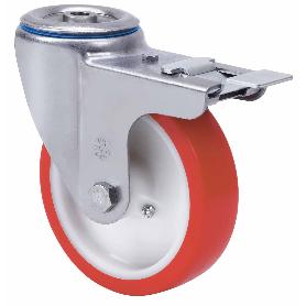 RUEDA GIRATORA AGUJ.M10 FR.INOX.20ZVLIFD100-PO NYLON BLANCO-POLIUR.ROJO LISO