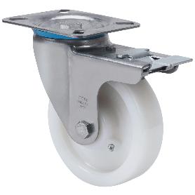 RUEDA GIRATORA PLACA FRENO INOX.10ZVIFD150-FT NYLON BLANCO EXTRAFUERTE LISO