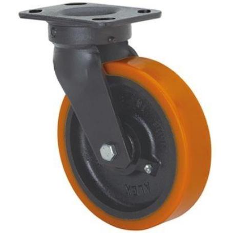 RUEDA GIRATORA PLACA 10GT150-HUB HIERRO-POLIUR.NARANJA EJE BOLAS
