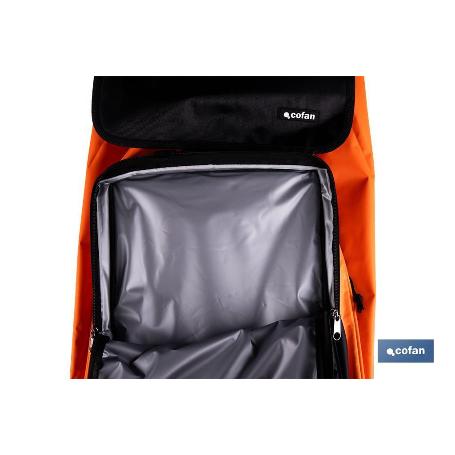 CARRO DE LA COMPRA NARANJA Y NEGRO ABATIBLE DE ALUMINIO CON 6 RUEDAS GIRATORIAS 53 L