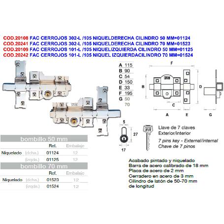CERROJO FAC B70 302-L 115D NI 01523