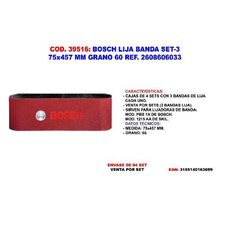 PAQUETE LIJA BANDA 75X457MM G60×3 2608606033