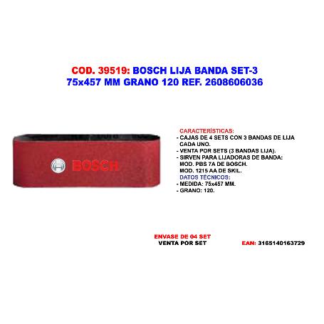 PAQUETE LIJA BANDA 75X457MM G120×3 2608606036